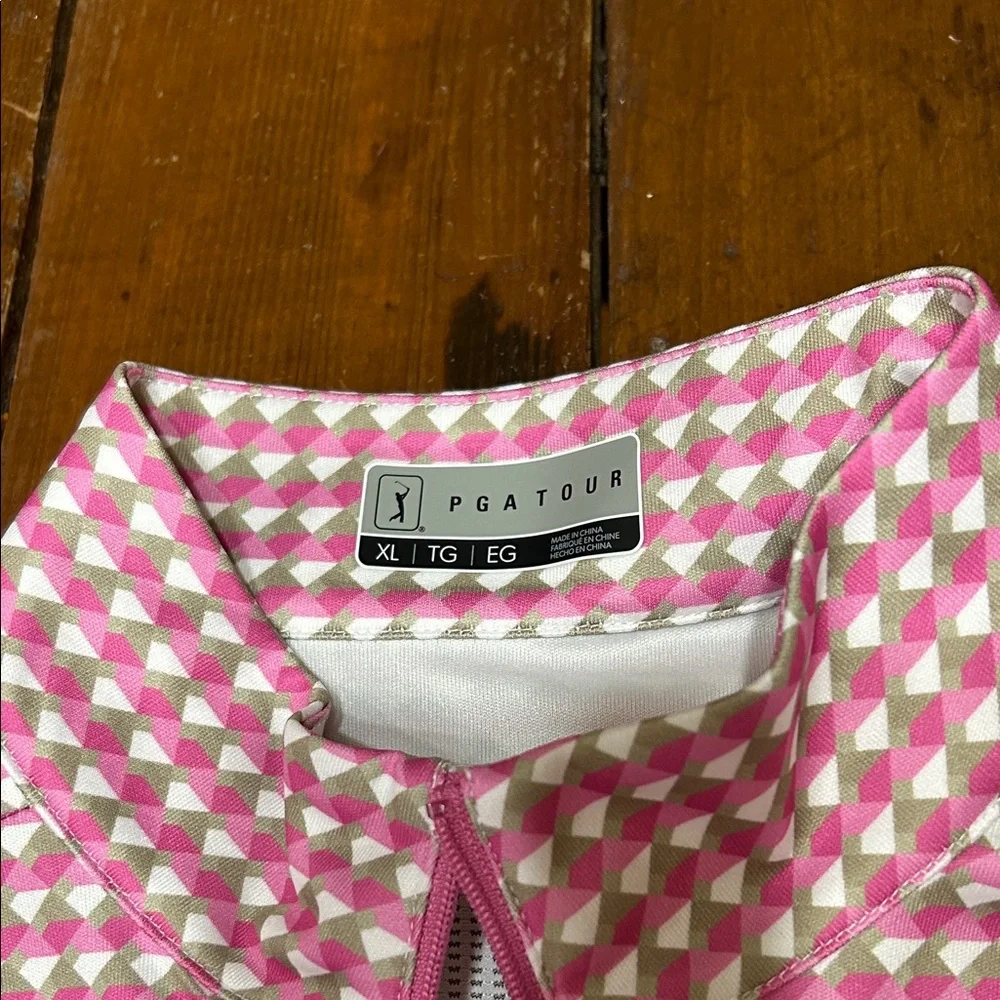PGA Tour Pink and White XL Geometric golf Top - Picture 2 of 7